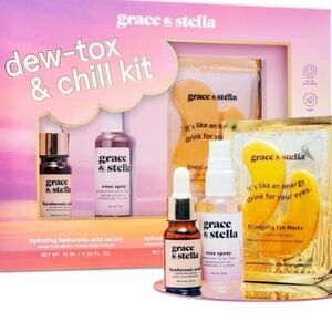Grace & Stella beauty gift set with Hyaluronic acid serum,rose spray & eye masks